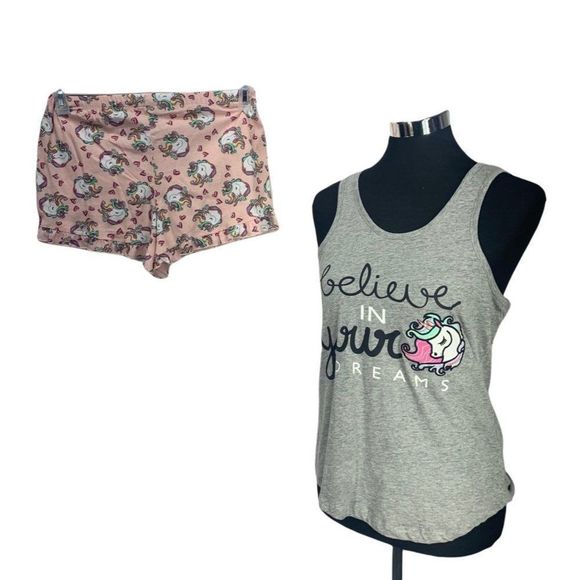 Bobbie Brooks Believe in‎ Your Dreams Pajama Unicorn gray pink lounge small set - Picture 1 of 9